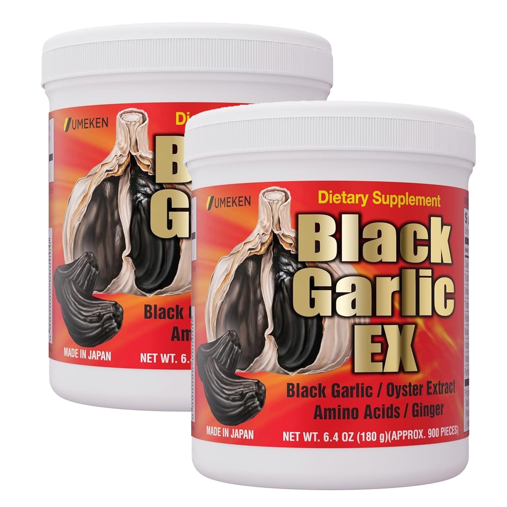 Umeken Black Garlic EX, 发酵集中维生素B, Allicin, 氨基酸, 发酵黑大蒜补充剂, 牡蛎提取剂, Ginger, 4-6个月供应, 6.4 Ounce 180g瓶, 包装2