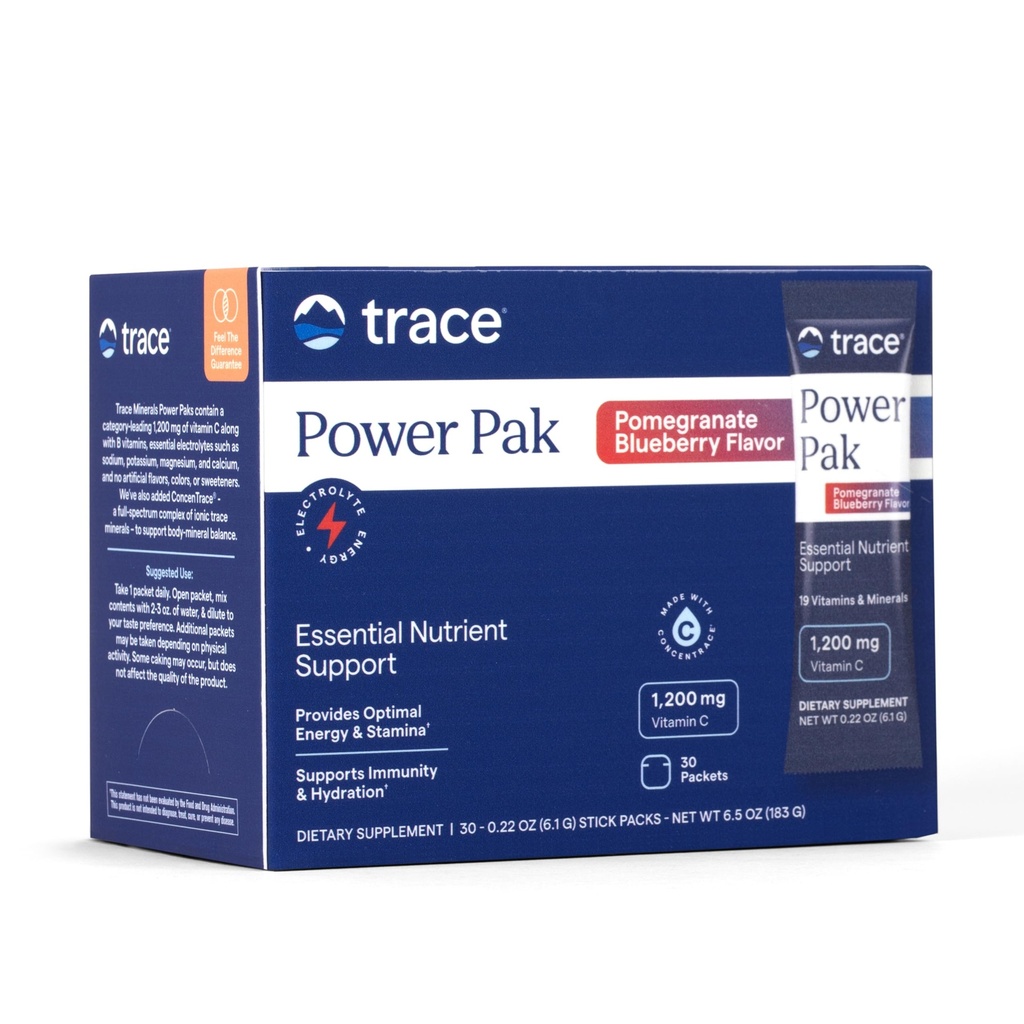 追踪矿物 Power Pak 多维他命和多矿类包 - 电解质支持 - 1200 mg 维生素 C + 70 Pomegranate Blueberry Flavor - 30 Packets