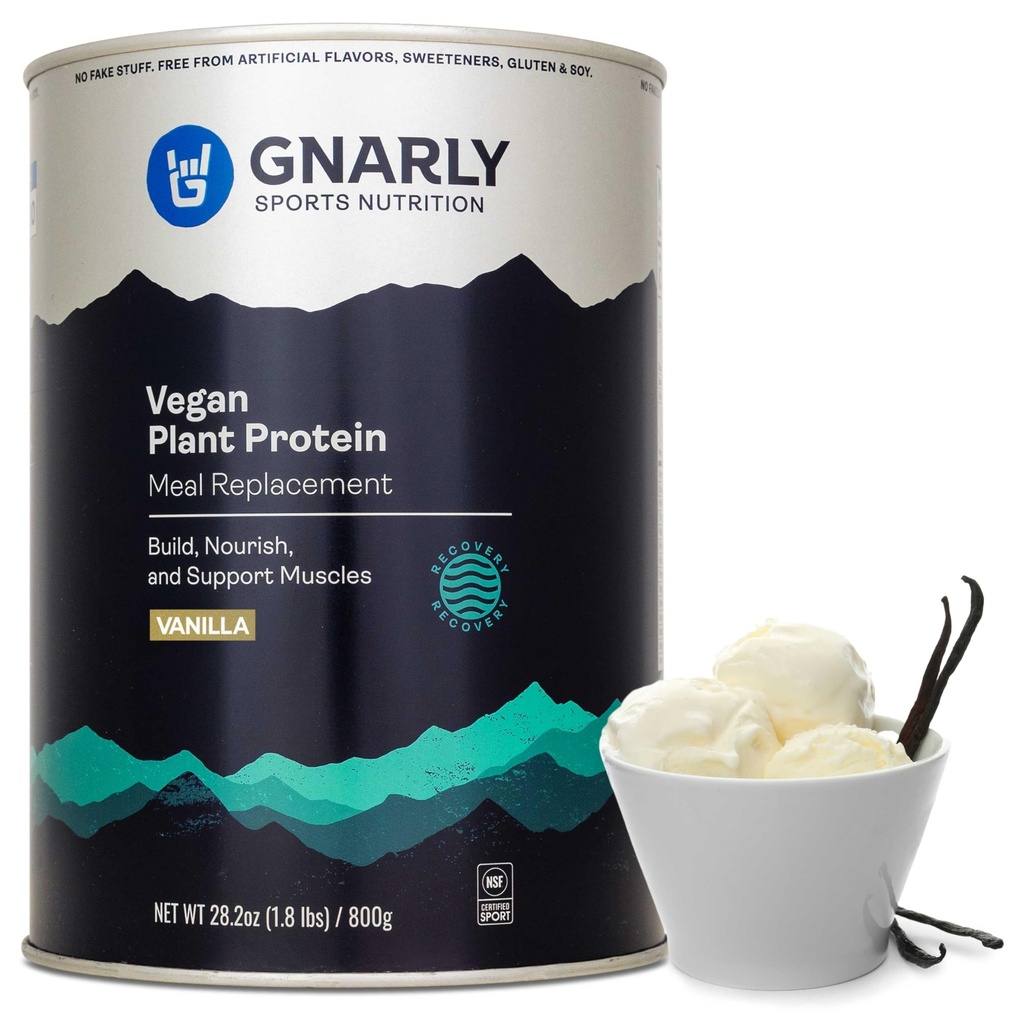 Gnarly营养 Vegan植物蛋白 – Vanilla Vegan蛋白粉,NSF体育认证 – Meal 替换,每日营养靴 – 乳糖自由粉 – Vanilla, 28.2 oz