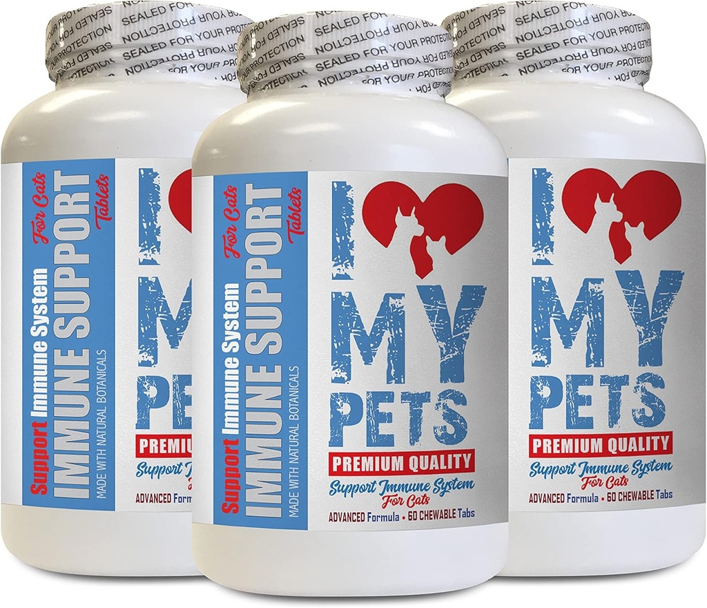 我爱我的PETS LLC 猫心补品 - CAT Immune支持 - 助推 - 健康补品 - 猫皮补品 - 180 Treats (3瓶)