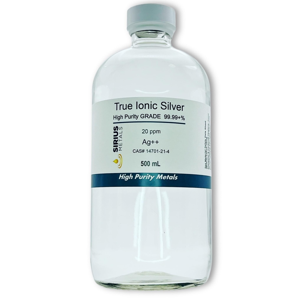 True Free Ionic Silver - 20 ppm:500mL in Clear Glass Bottle 页面存档备份,存于互联网档案馆