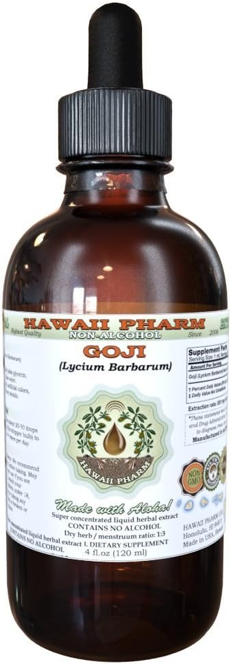 Goji 无酒精液体提取剂,有机Goji(硫磺酸锂) 干贝瑞甘油(Berry Glycerite) 夏威夷药草天然草药补充剂 4 oz