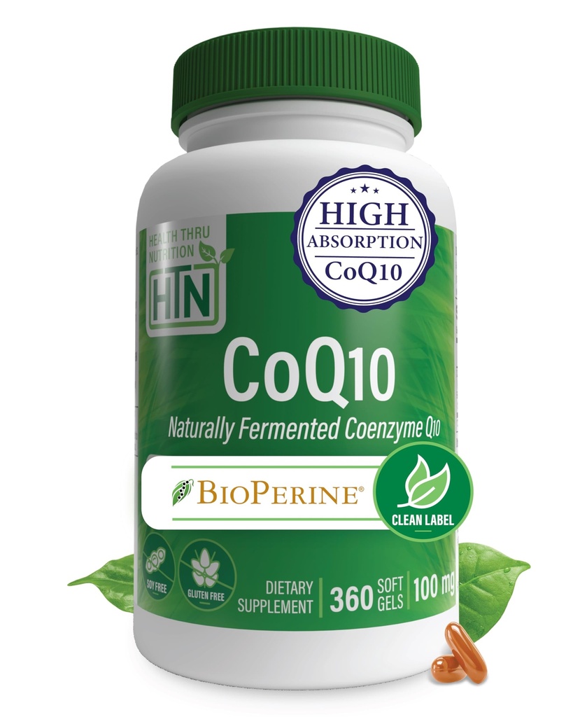 Thru营养 CoQ-10 100mg 与 BioPerine 360 Softgels QQ 高吸收度 自然发酵 USP Grade Cenzyme Q10 补充 QQ 第3党测试 QQ 心脏健康和能源支持