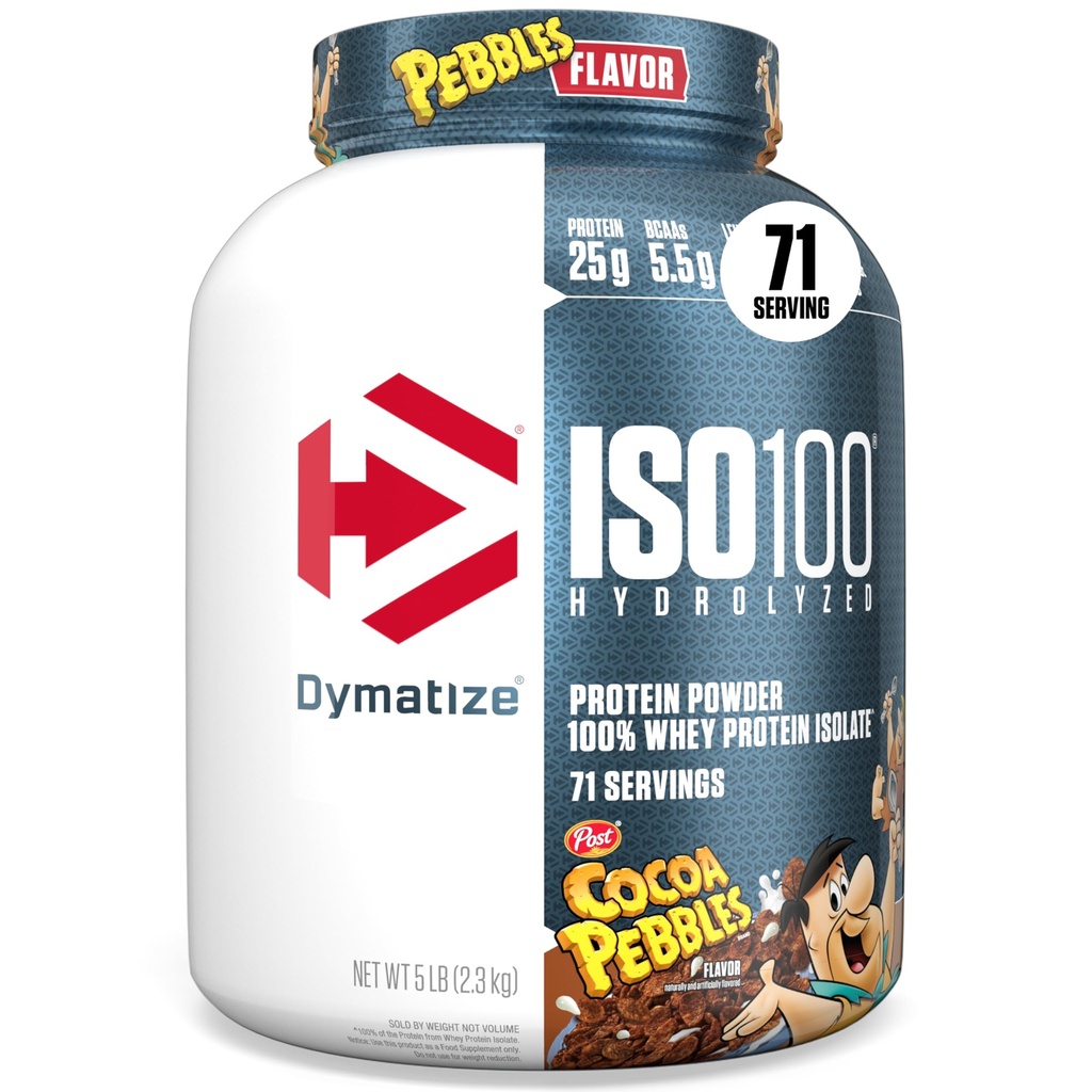 dymatize x Cocoa Pebbles ISO100 Whey蛋白质粉末异味, 25g of 蛋白质, 5.5g BCAAs, 120 Cal., Gluten Free, 1g Fat, 1g Sugar, 2g carb (71 services)