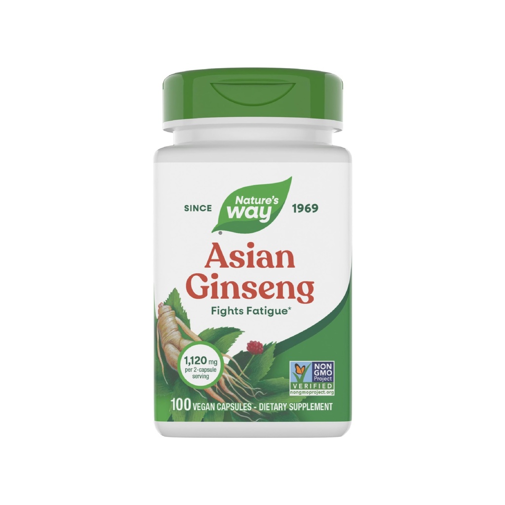 自然之道 亚细亚金森,Fights Fatigue*,每2-顶盖服务1,120mg,非GMO项目验证,Vegan,100 Capsules(Package May Vary)