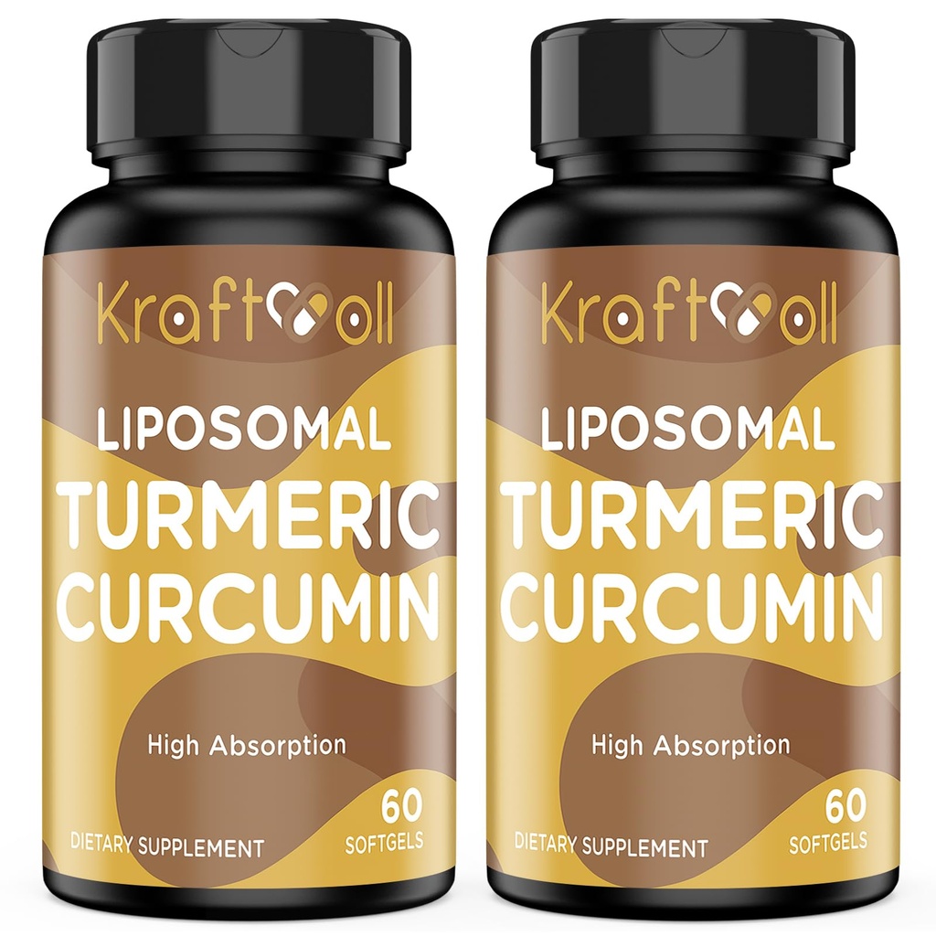 Liposomal Turmeric Curcumin 2200毫克,加黑椒,用于强化吸收和联合支持,60个软胶(2瓶)