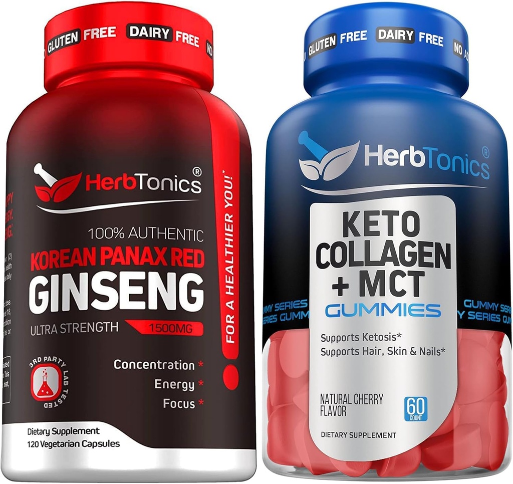 韩国Red Panax Ginseng 1500mg - 能源,性能和免疫支持的Highpotency Ginseng对男女的支持 - Keto Gummys with MCT + Collagen → 糖自由 → 抗衰老,长发和强钉