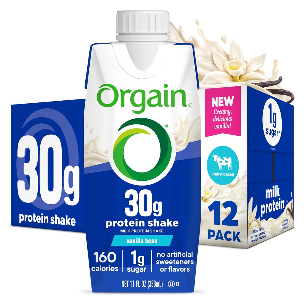 或再次30g高蛋白摇晃,乳品隔离奶蛋白,香草豆,5g BCAAs,1g Sugar per service, Meal Explace, 准备饮用, Keto 友好, Gluten-free 11 Fl Oz(12包)
