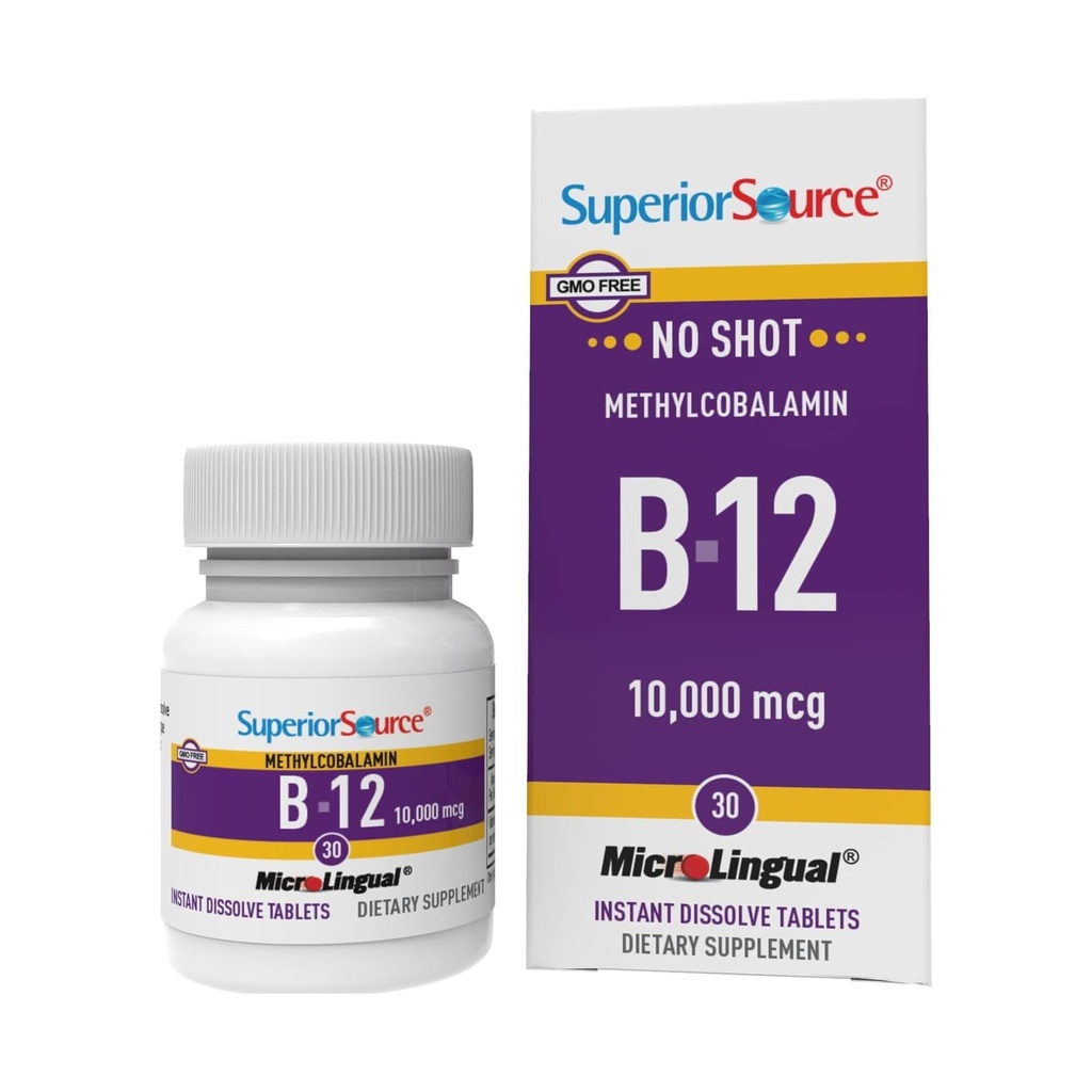 高级来源:没有Shot Methylcobalamin B-12 10000 mcg - 维生素B-12 支持能源生产、脑健康和总体健康 - 快速吸收的次语言药片 - 30 溶解药片