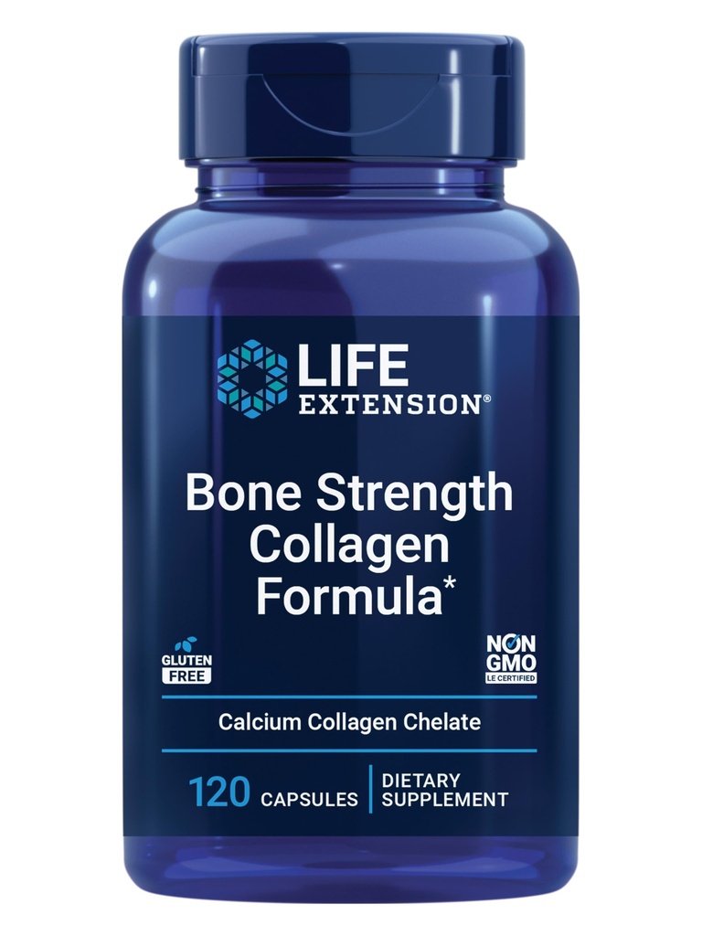 寿命延长 Bone 强度 Collagen 公式, 钙 烯烃 纤维化钙 维生素D3, 甘油酸镁, 硅, 硼, 无胶, 非GMO, 120 Capsules