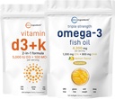 微成份 维生素 D3 5000iu + K2 100mcg 软胶 & Omega-3 鱼油 120 软胶 Bundle 2 Pack → 基本阳光 维生素 → 野生捕鱼 柠檬火焰 Burpless