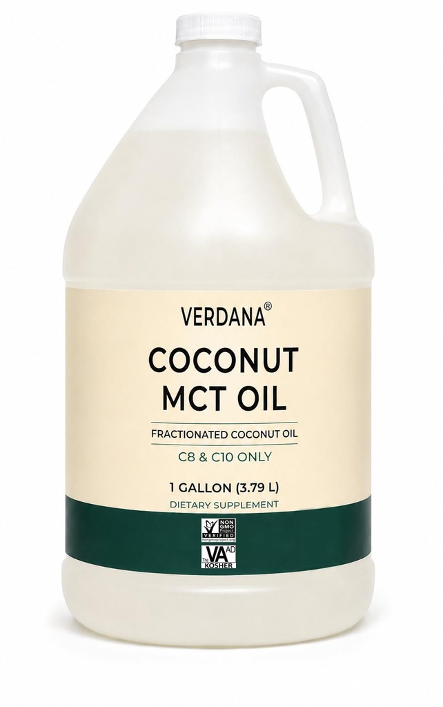 Verdana Coconut MCT Oil 1 Gallon – Keto Coffee的食品等级,不味天然油拉嘴洗,按摩,阿罗玛疗法 – 100%来自椰子-中链三甘油酸盐 – 非GMO, Kosher