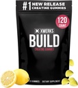 Xwerks为男女建造Creatine Gummys,120个伯爵,100%纯Creatine Monohydrate,Lemon Flavored Muscle Building Gummys 4g Per service,预工反熔,5000mg总克里塔因
