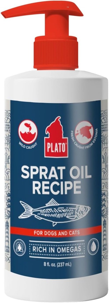 PLATO 宠物处理鱼油换狗 - Omega 3 换狗油 - 支持健康皮肤和煤 - 波罗的海 Sprat 石油食谱 8 Ounces