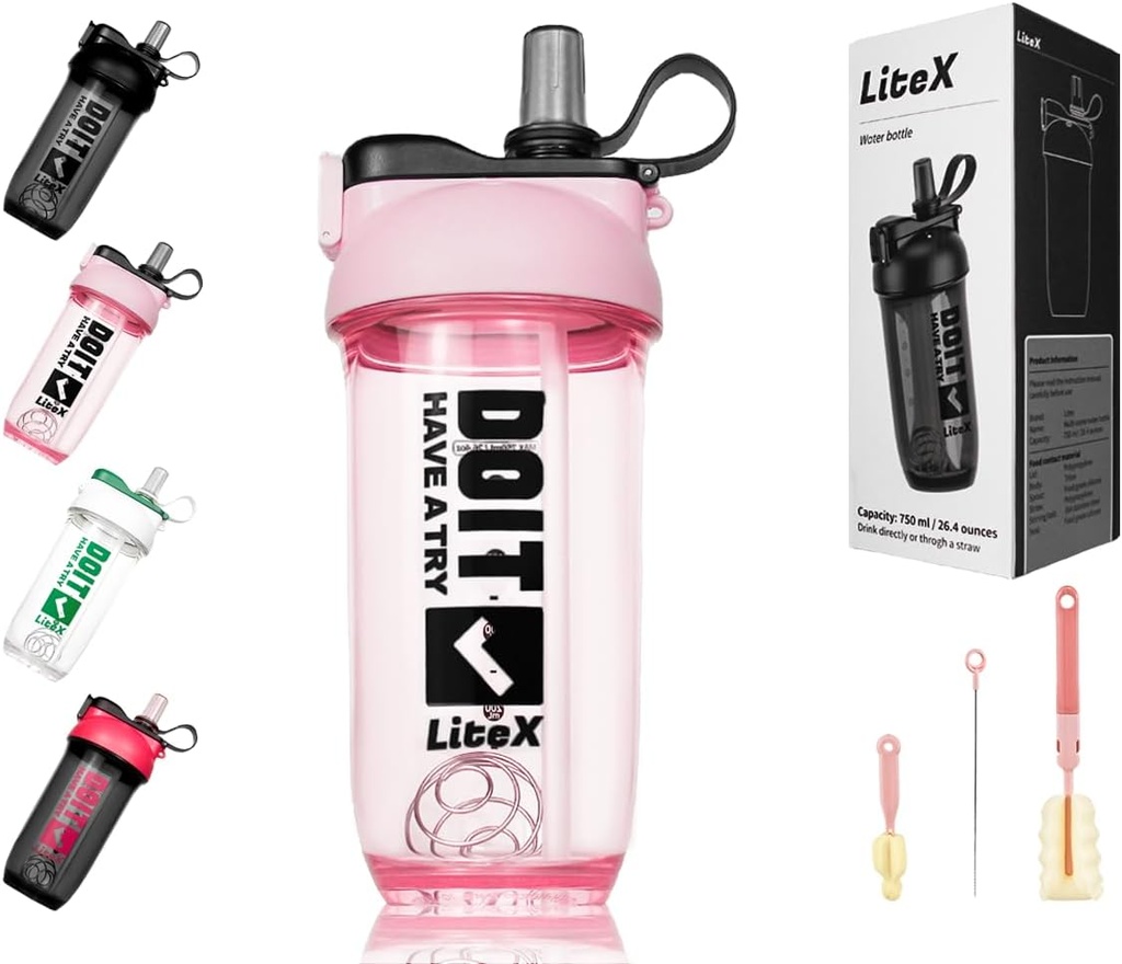 Litex Shaker瓶换蛋白质摇摆,26oz Blender Shaker瓶换作前期工作,Shaker杯配草,BPA免费Tritan Mixer瓶换作蛋白质粉,配有杯刷和指令(Pink)