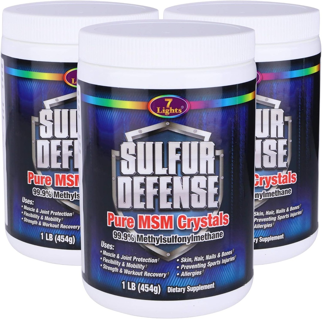 7 Lights Sulfur Defense Opti-MSM 99.9% 纯MSM Powder → Jus, Skin & Immune 支持的饮食补充 — 有机甲基磺酰基甲烷,Vegan,Non-GMO,Gluten-Free — 在美国制造(3 x 1 LB)