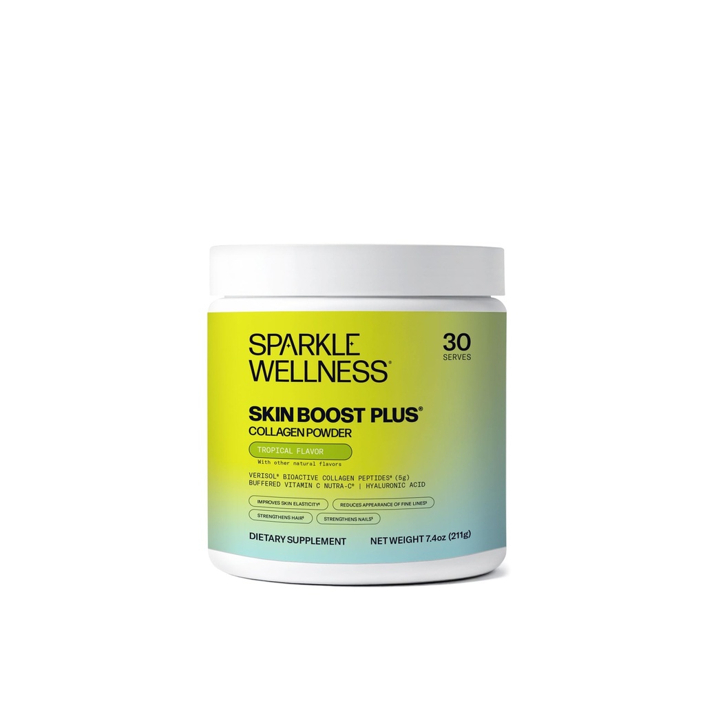 Sparkle Wellness VERISOL 生物活性水解Collagen Peptides → Collagen Powder 配有维生素C & Hyaluronic Acid 用于头发,皮肤,和钉状健康 → 皮靴加(热带) [30-Serves]