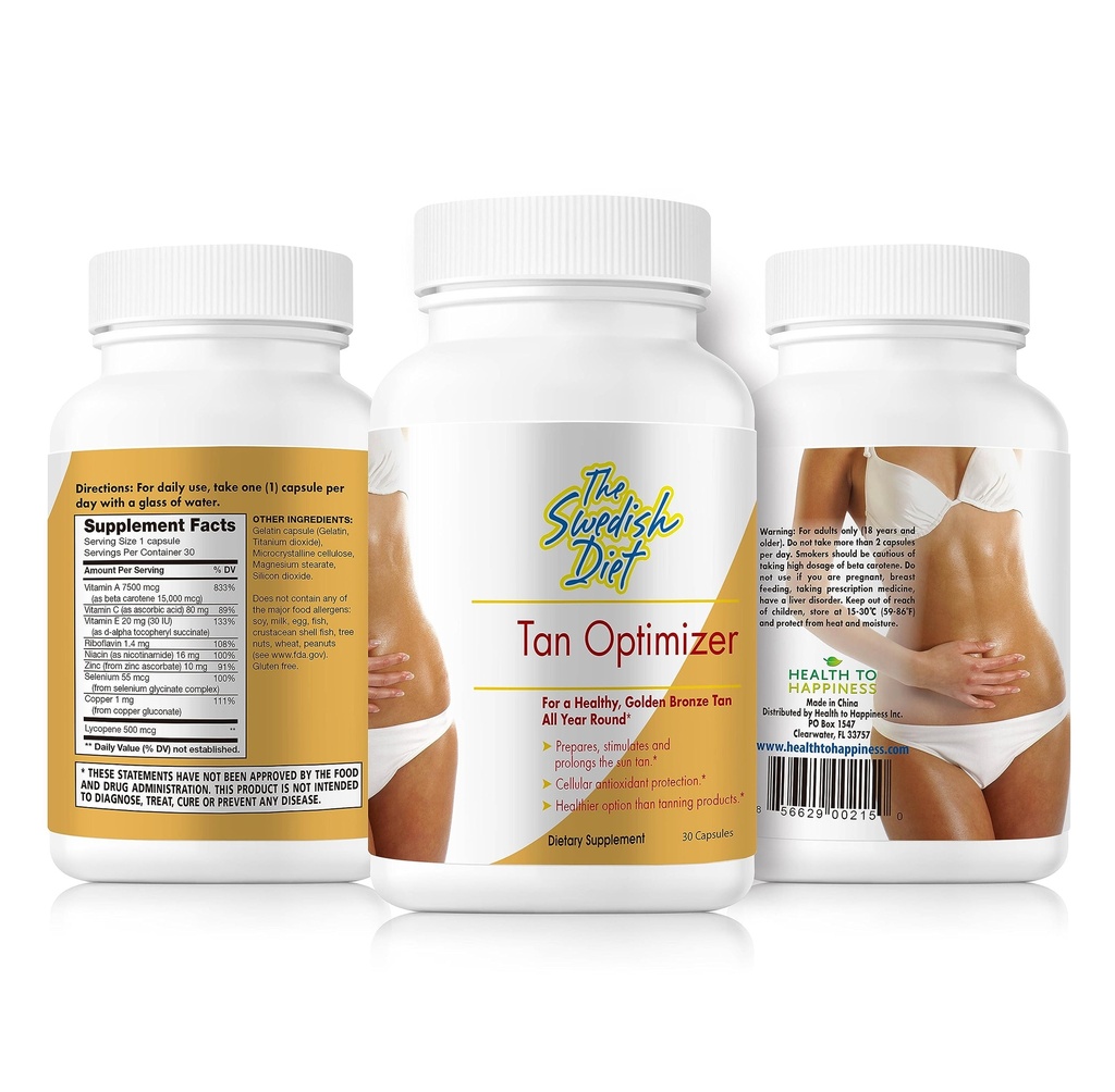 Tan Optimizer – 配有25,000IU维生素A,Beta Carotene和抗氧化剂的无糖丹宁药丸用于皮肤健康和免疫支持 – 30 Capsules