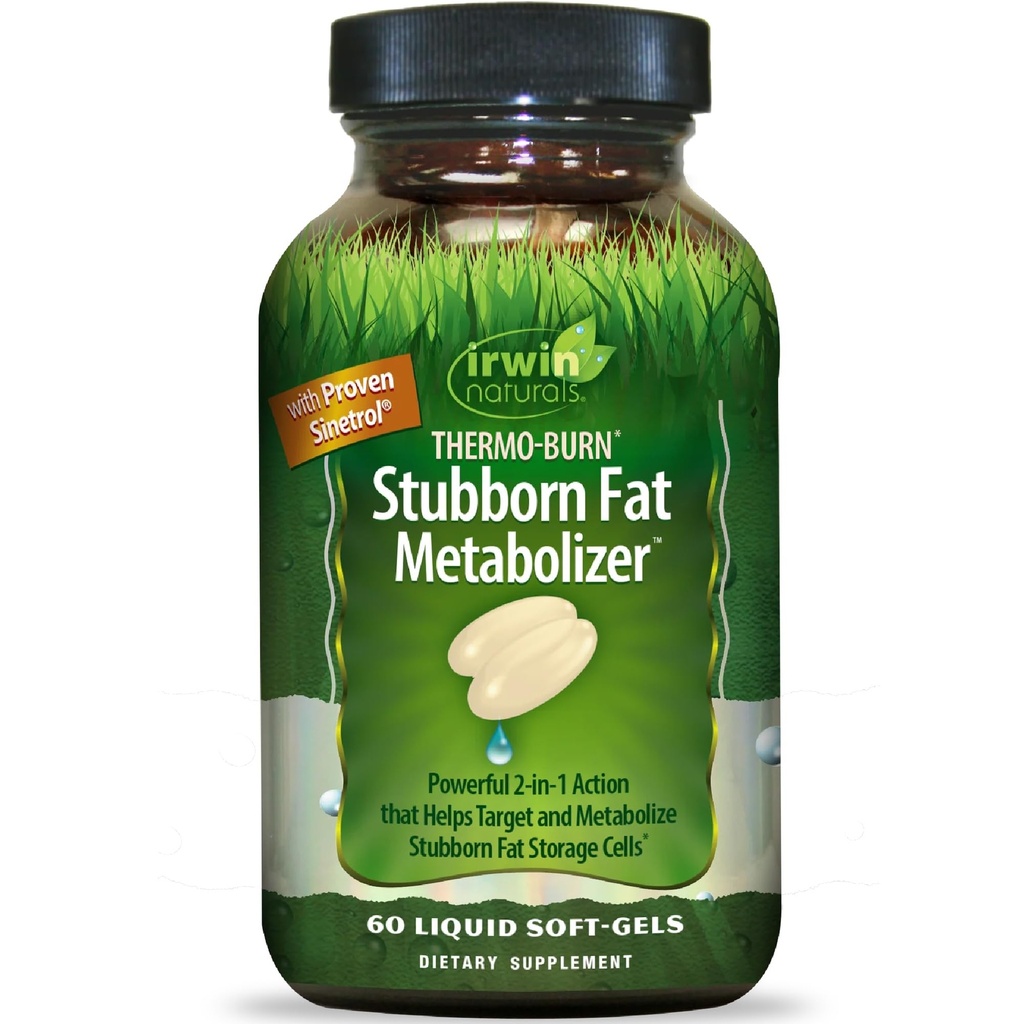 Irwin Naturals Thermo-Burn Stubborn Fat 代谢器 - 60 液态软胶 - 组合绿色茶叶提取器(EGCG),MCT Oil & Cafeine - 20 services