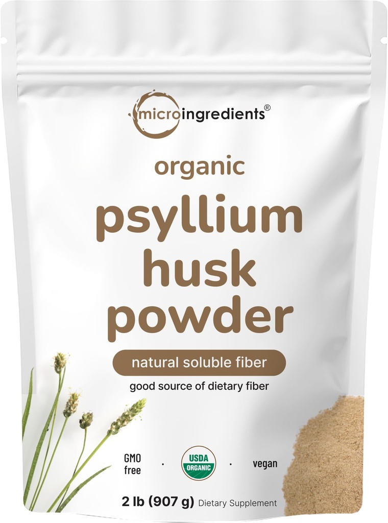 微粒成份 有机lium 胡斯克粉,2lbs(32oz) → 每日可溶性纤维补充 → 印度起源 → 自然生素与亲生素 → 支持消化健康 → 非GMO, Keto Friendly, Vegan