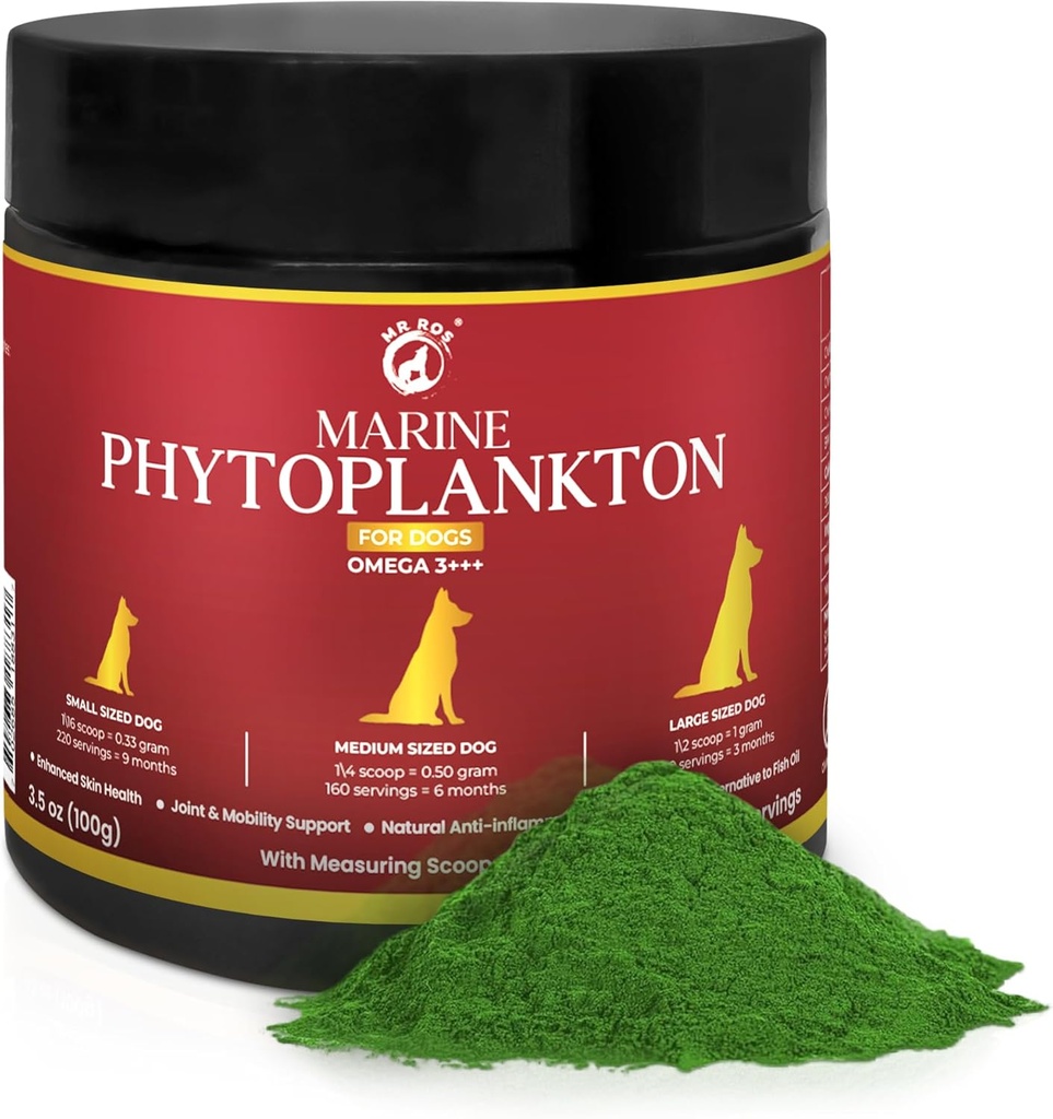海洋植物浮游植物对狗的粉末 — Omega-3 EPA,维生素和抗氧化剂,锌和矿物 — Ichy Skin, Coat & Immune Support Suppless — Prure Microalgae (3.5 oz / 100 g).