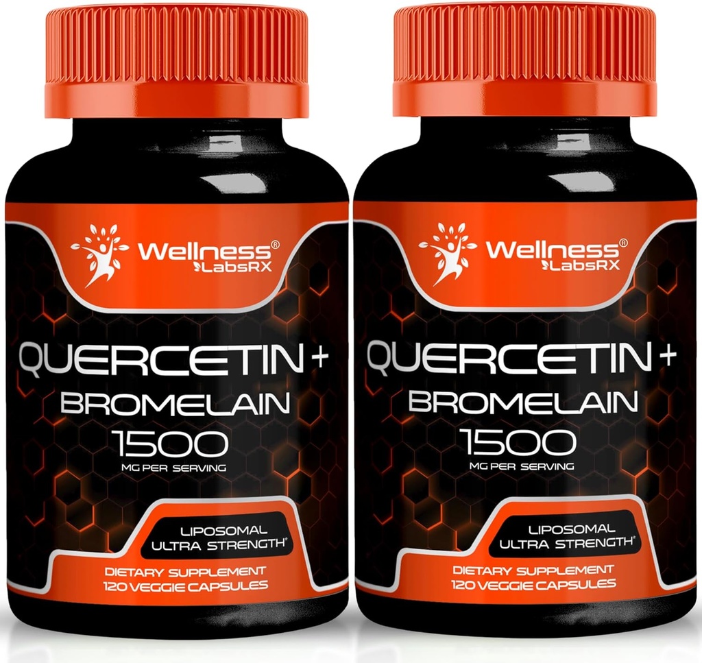 Quercetin with Bromelain补充剂 - 1500mg - 男女免疫支持和心脏健康囊,Quercetin补充剂 帮助支持联合与健康呼吸系统 - 120计(2包)
