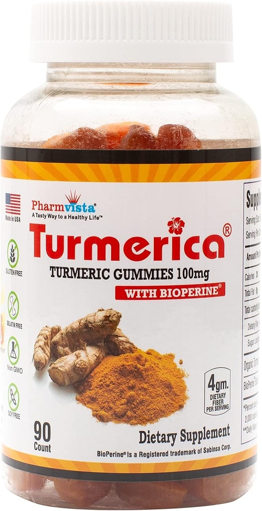 Turmeric Curcumin Gummys 100mg 与生物牡蛎黑辣椒用于强化吸收,90 Counter,美国制造