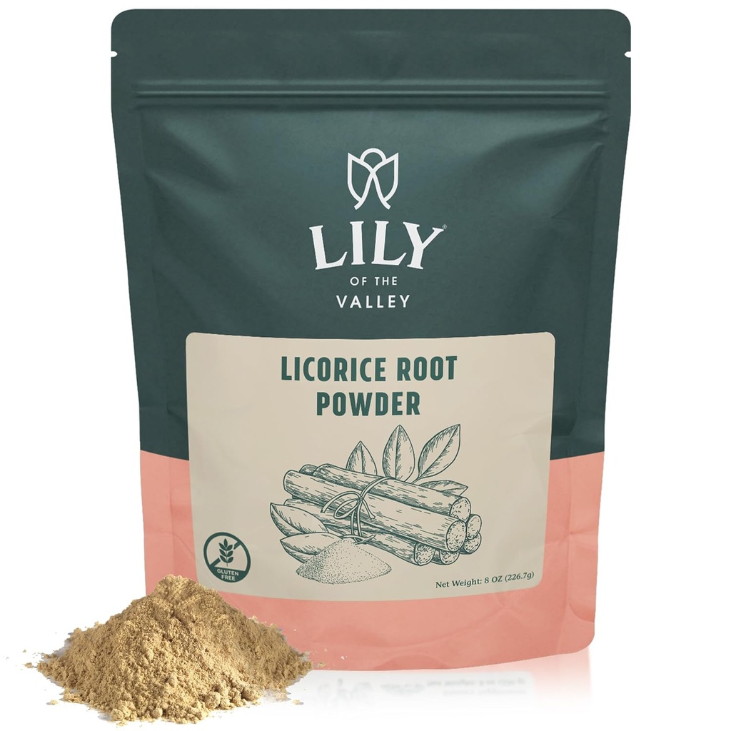 Lilly of the VALLEY 葡萄酒/葡萄根粉 - 来自印度的木莱西地源 - Glycyrrhiza Glabra - Natural Sweetener - Vegan & Gluten - Free - 包装在可收回的邮袋中(8oz,226g)