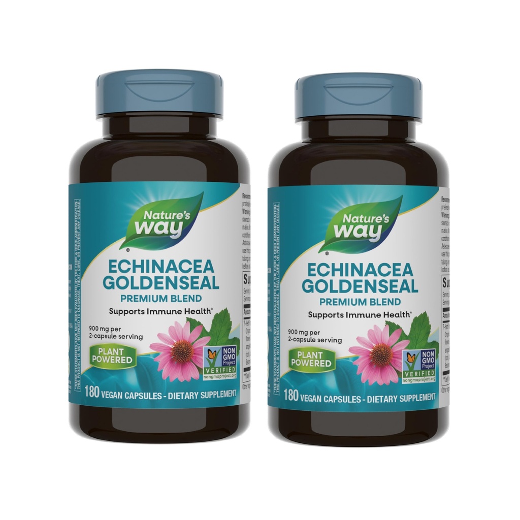 自然之路(Echinacea Goldenseal-900 mg Echinacea 7 Herb Blend / 2-capsule) 服务-为免疫支持服务* - 与Cayenne Pepper, Gentian & Burdock - Gluten Free - 180 Vegan Capsules(包2)