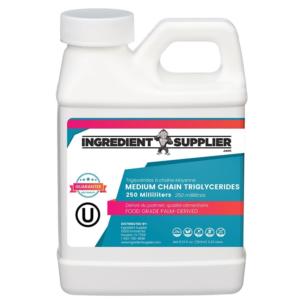 MCT Oil - 250mL (8.33 Oz.) (中文(简体) ). 可持续棕榈衍生物 -- -- USP食品等级 -- -- 非转基因生物 -- -- Halal -- -- 用于运动营养、Keto或Paleo饮食、清洁能源、提取物