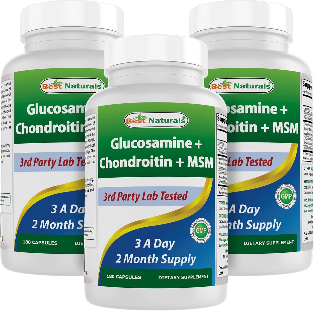 最佳自然剂、Glucosamine Chondroitin和MSM联合补充剂,每服2600毫克,(180个计数(3包))