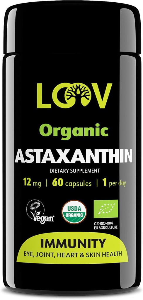 LOOOV 天然有机Astaxanthin 12mg – 60天供应 – 最大强度抗氧化剂 – 眼,联合,皮肤,豁免 – 非GMO,Vegan,可持续