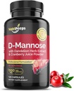 D-Mannose 1500mg,120 Capsules 配有丹德利翁草药和Cranberry 提取剂,天然尿液Tract Cleanse 用于UTI支持,Flashing and Dexture of impurities,面向男女.