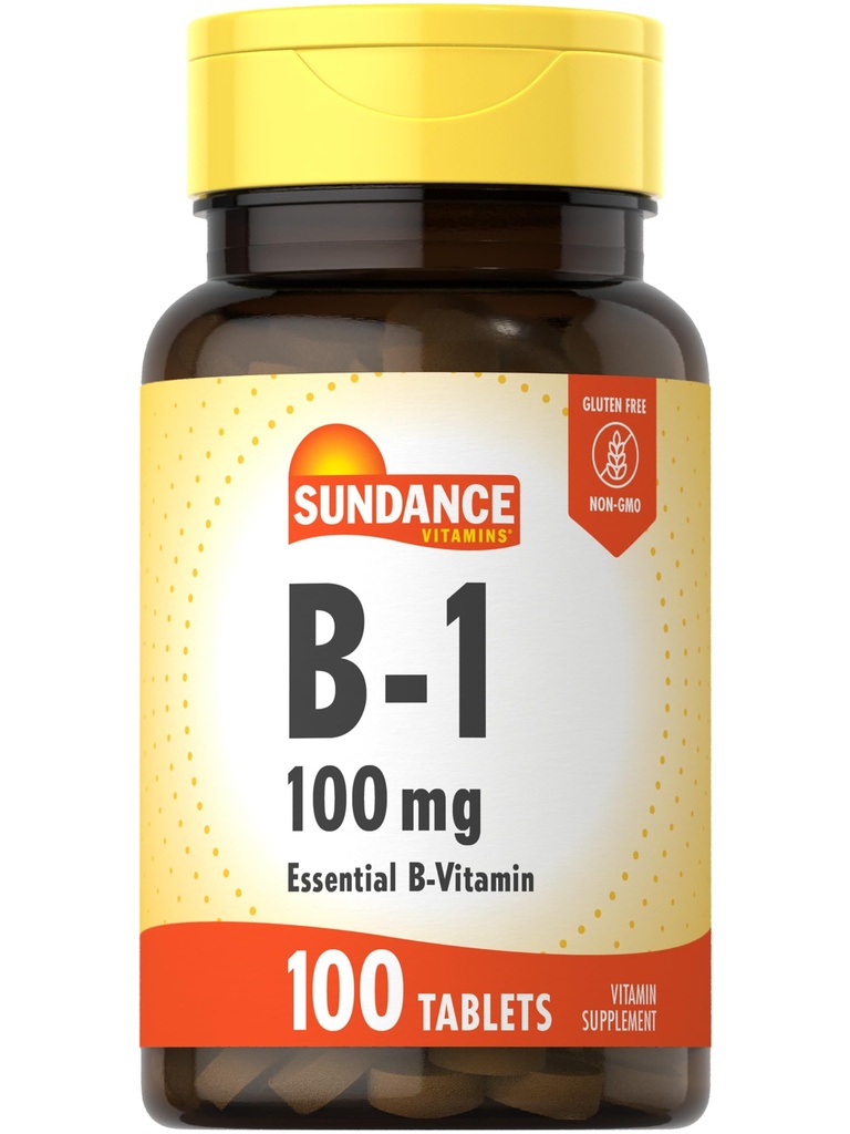 Sundance维生素B-1 | 100mg | 100平方块 | 基本维生素补充 | 蔬菜,非GMO和Gluten自由公式