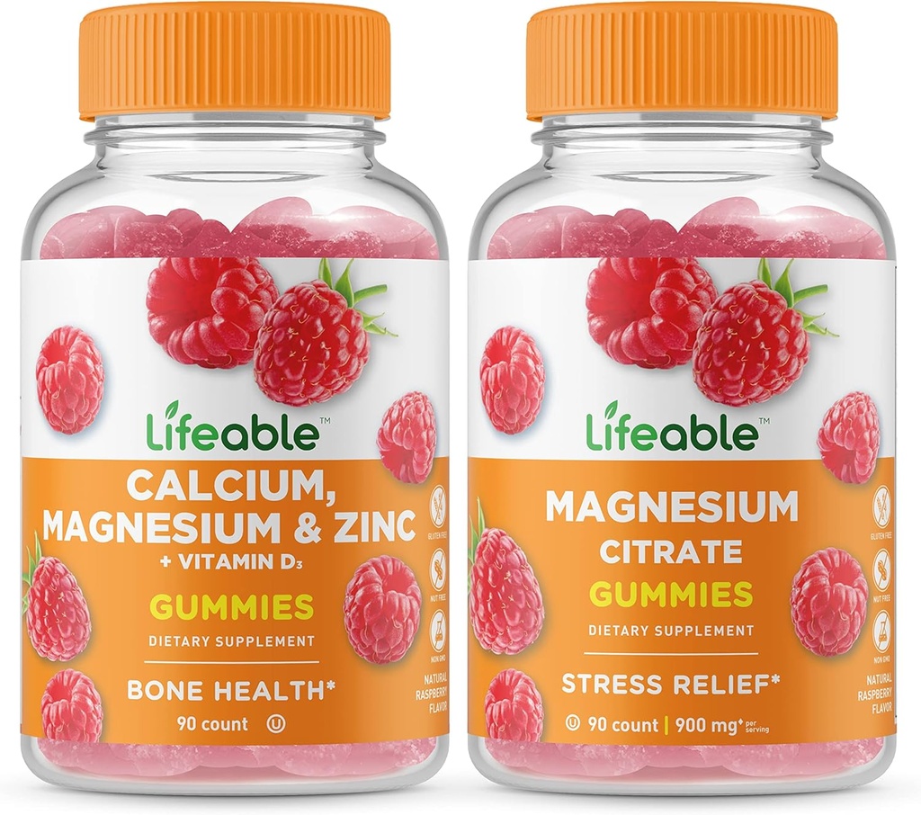 活性钙,镁,锌和维生素D + 镁,古米斯桶 - 大品尝,维生素补充剂,Gluten Free,GMO Free,Chewable Gummy