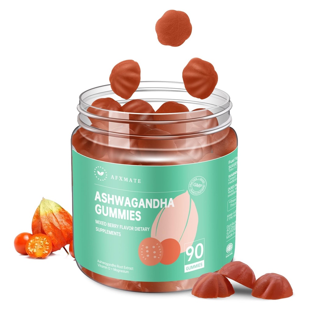 AFXMATE Ashwagandha Gummys for Women Sugar Free, Ashwagandha 配有 Vegan 镁的 Gummy(90个伯爵)