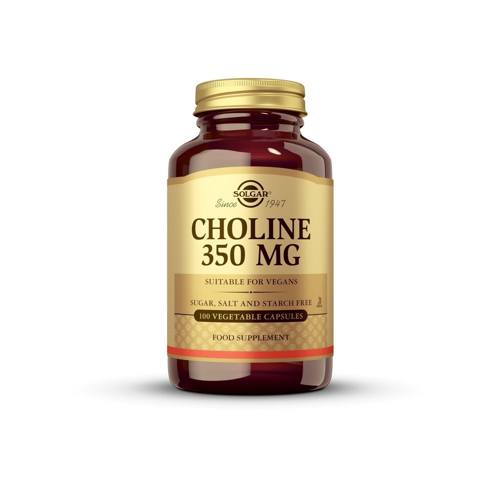 Solgar Choline 350 mg - 100 蔬菜罐头,包装2 - 非GMO、Vegan、Kosher - 200 总服务量