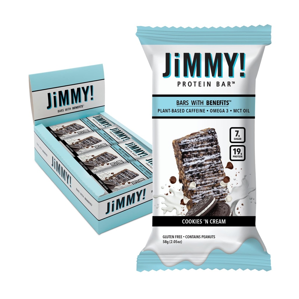 JimmybAR! - 饼干 N Cream蛋白棒 19g 蛋白棒 - 7g 低糖 - 12 计数 - 58g 健康棒 - 功能性小吃 真实食品成份 - 手滴巧克力 - 真实花生制作