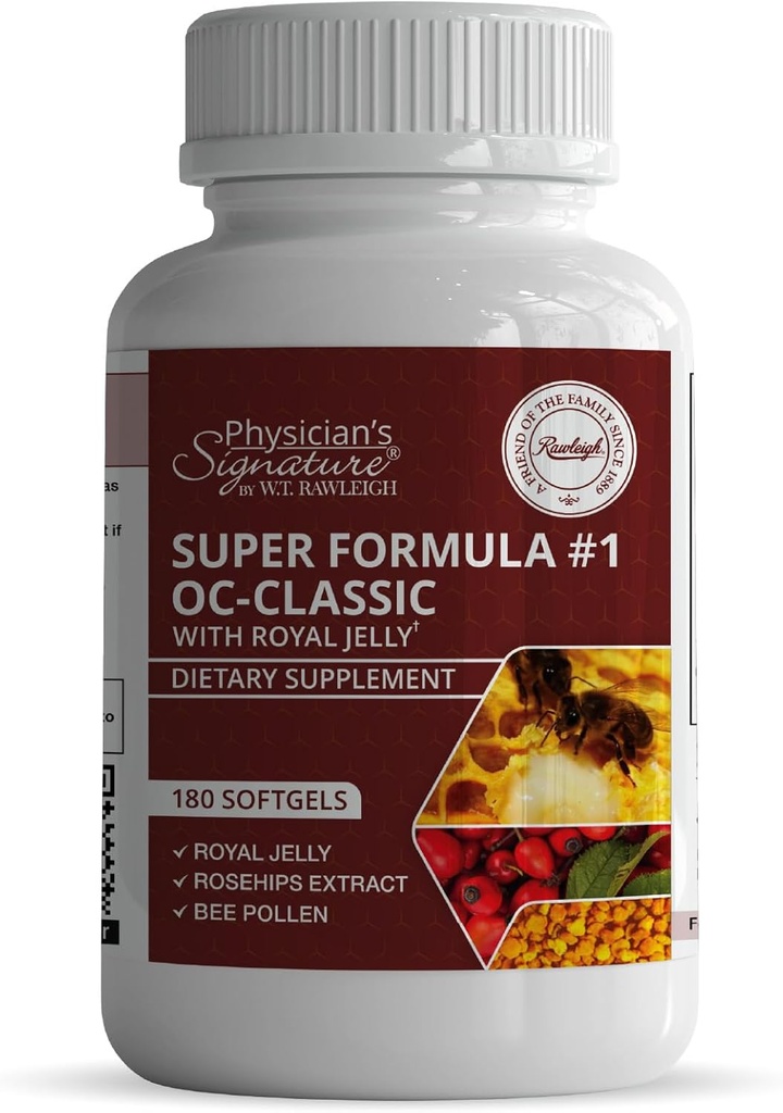 Rawleigh Super Formula No.1 OC-Classic:180 软胶与皇家Jelly & Bee Pollen 结合 玫瑰叶,Alpha 脂酸, & Vitamin B12,非GMO 心脏健康和免疫支持补充剂