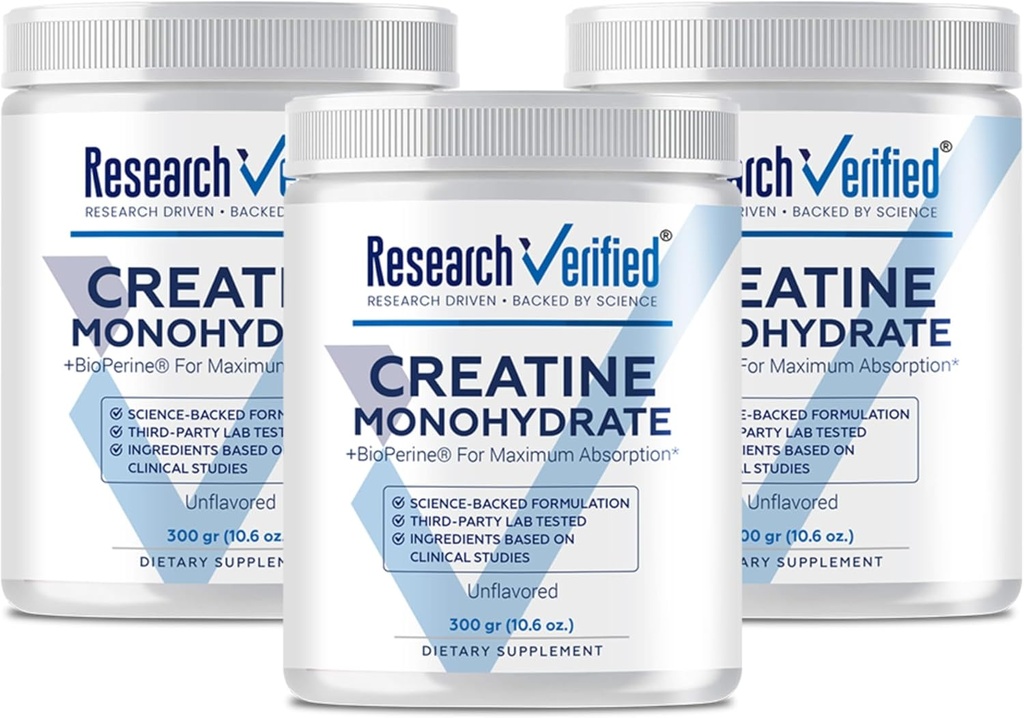 核验的Creatine 单水合物 - 支持优化肌肉生长,增强性能 - 5000mg Creatine 单水合物 - BioPerine - 180 services - Unflavored - Vegan