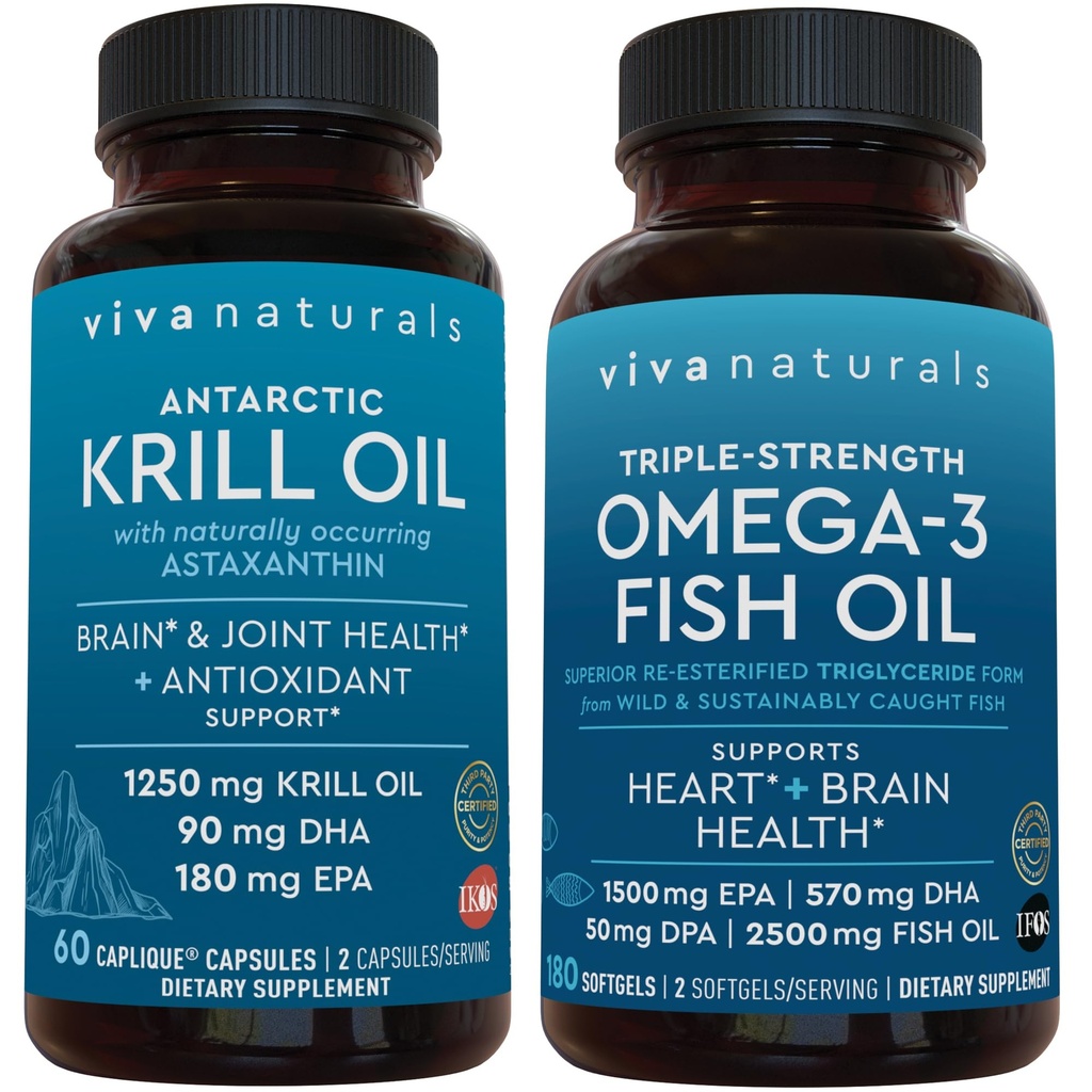 南极磷虾油和三棱石Omega 3 鱼油包、1 250毫克Krill油和2 200毫克鱼油