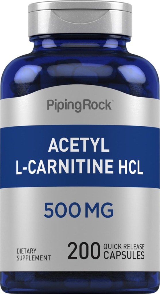 管道岩石乙酰L-Carnitine HCL → 500 mg → 200 Powder Capsules → Non-GMO, Gluten Free Supplement