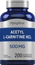 管道岩石乙酰L-Carnitine HCL → 500 mg → 200 Powder Capsules → Non-GMO, Gluten Free Supplement