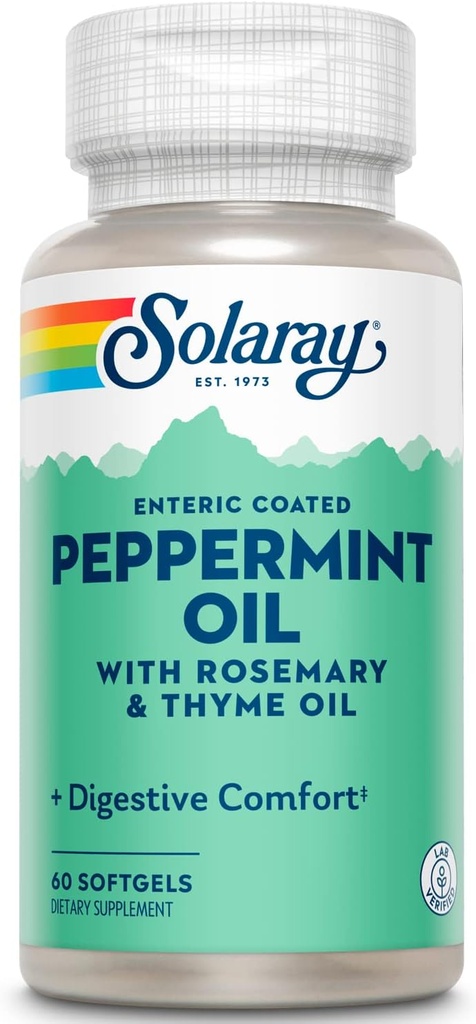Solaray Peppermint Oil Enteric Coated w/Rosemary & Thyme Oil 健康、舒缓消化支持####60软胶