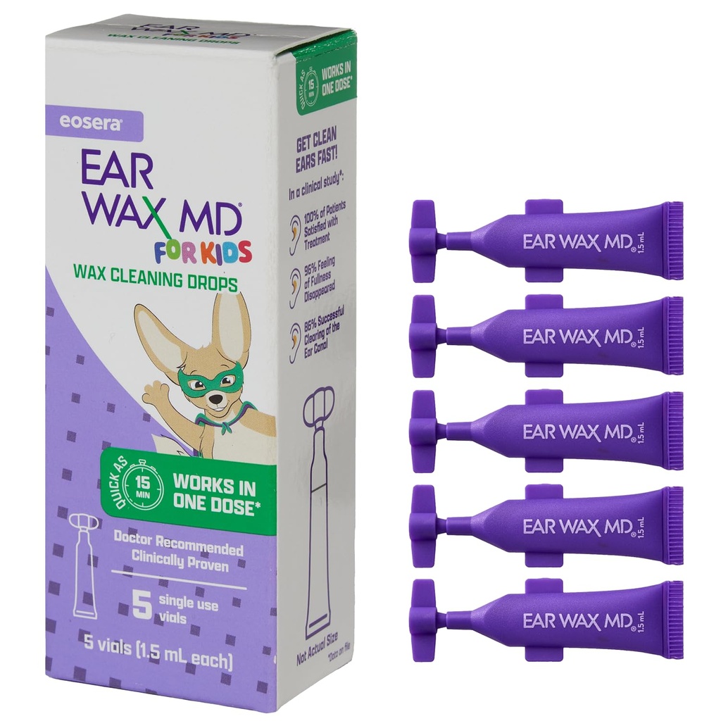 eosera Ear Wax MD 为孩子服务 - Ear Wax清洁液滴, 5pk Vials QQ 快动作 破解和溶解 Ear Wax 作为小于 1 治疗 \ 临床证明 \ Gentle & Safe I为2+ 年龄的孩子服务