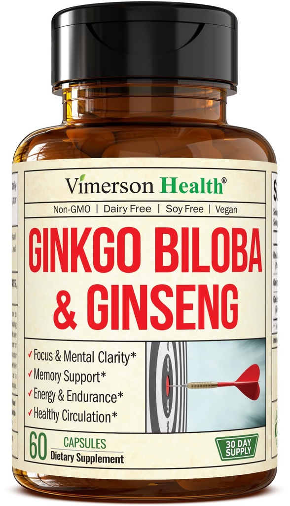 亚洲Ginseng和Ginkgo Biloba 补编 – Panax Ginseng 摘录 700mg + Ginko Biloba 720mg – Notropic Brain 补充记忆,聚焦和可持续能源 – 60 易向吞的卡普尔