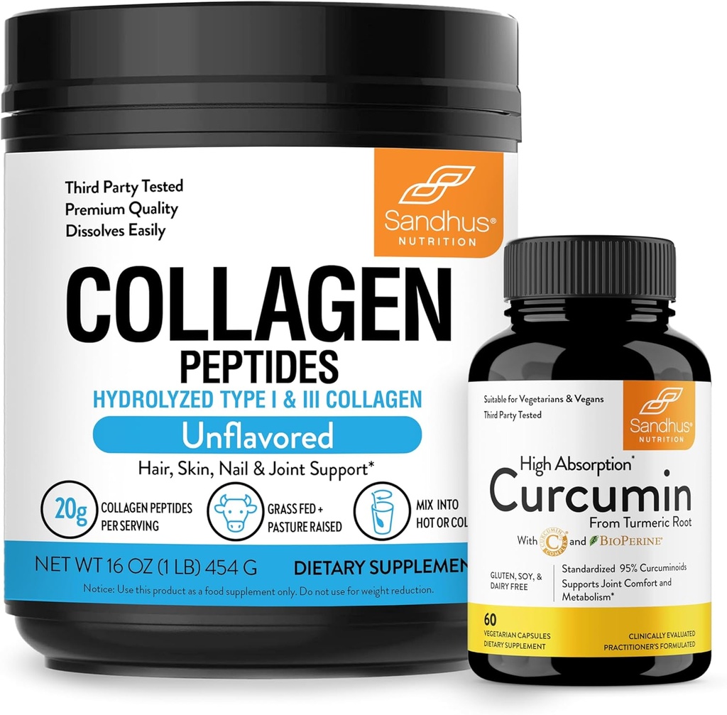 桑德胡的Collagen Peptides Powder & Curcumin 与 Bioperine | 支持 Imune 函数