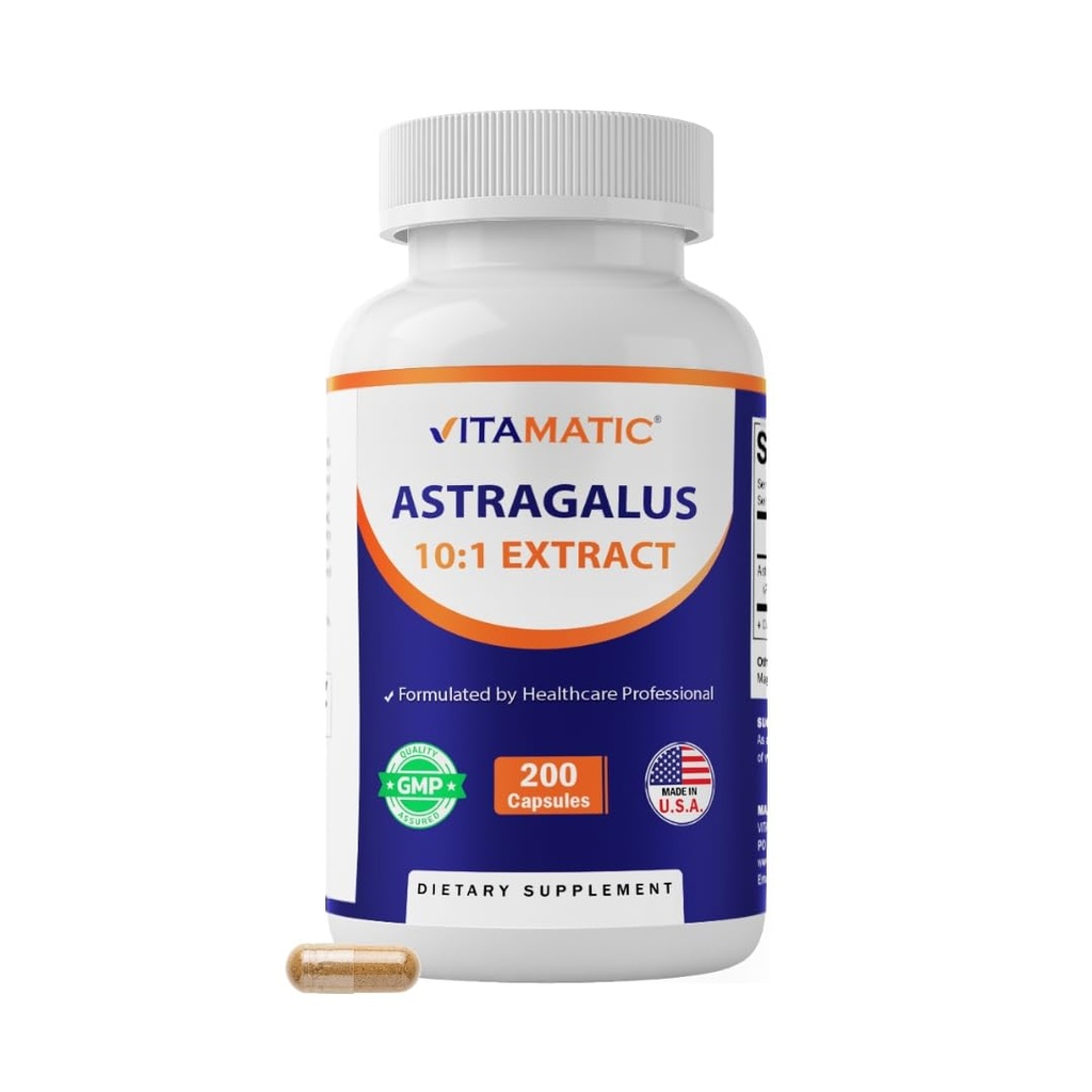 维生素Astragalus Capsules 200 Veg Capsules - 10:1 Astragalus 提取500mg - 非GMO,无胶片