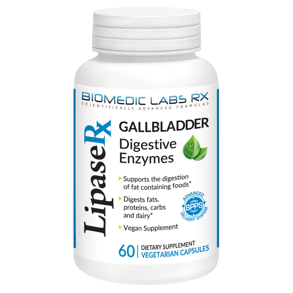 Gallbladder 公式、 Lipase、 Protease 和 Amylase 消化酶 减少布局 - 蔬菜公式, 60 Veg Capsules