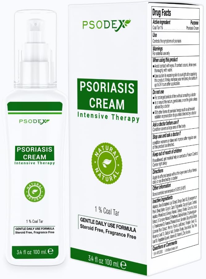 PSODEX Psorias Cream – 3.4fl oz 专题性 Psoriasis 与煤塔,盐酸,茶树油,Aloe Vera – 全自然成份 – 舒松和摩擦煤塔 Psoriasis Cream 的治疗
